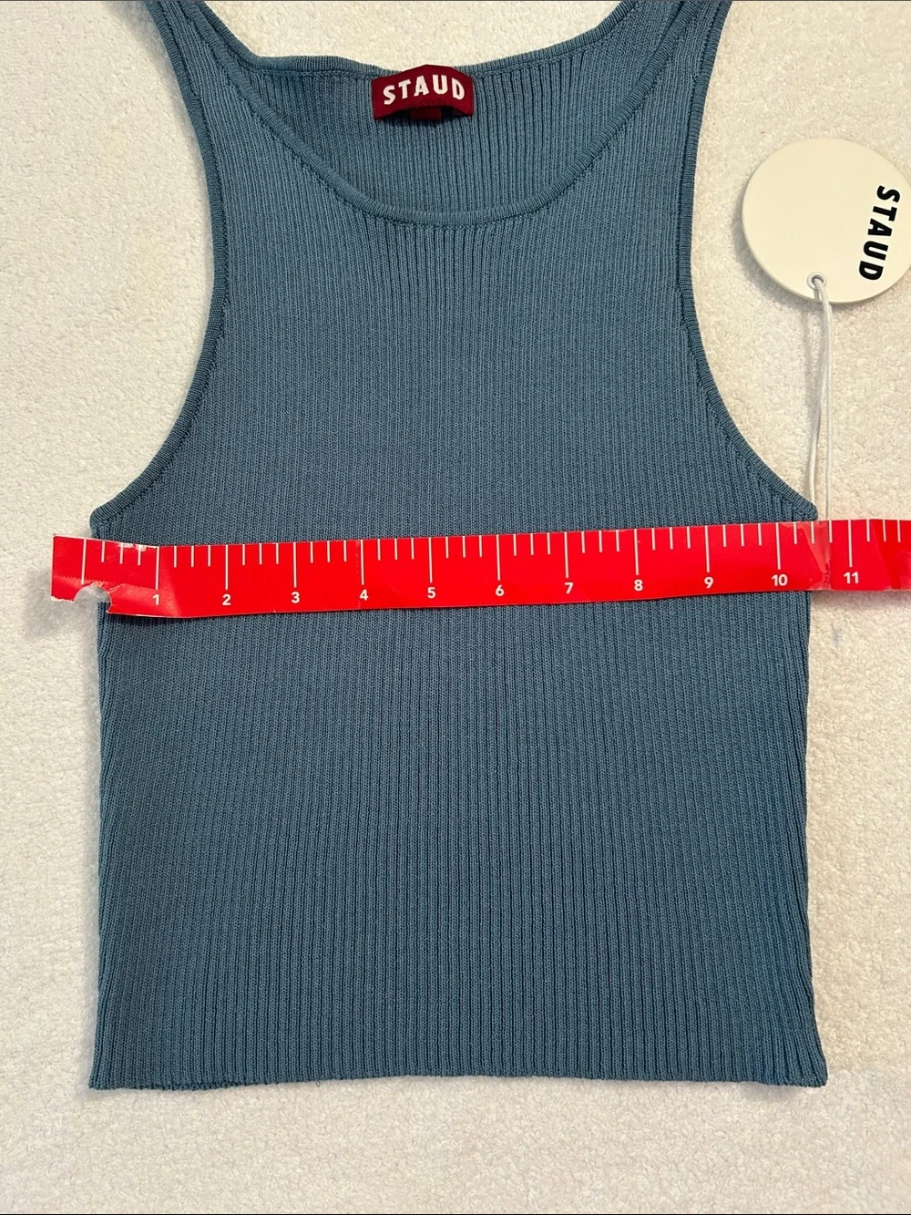 STAUD Small Top Ibisco Tank Cropped in Slate Blue sleeveless ribbed crop NWT